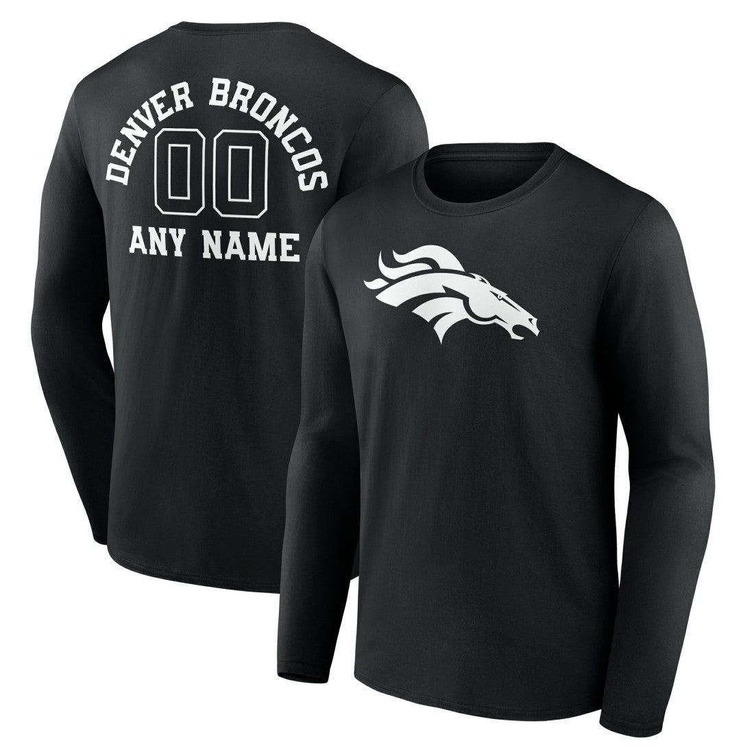 Denver Broncos Personalized Name & Number Monochrome Long Sleeve T-Shirt - Black T-shirts