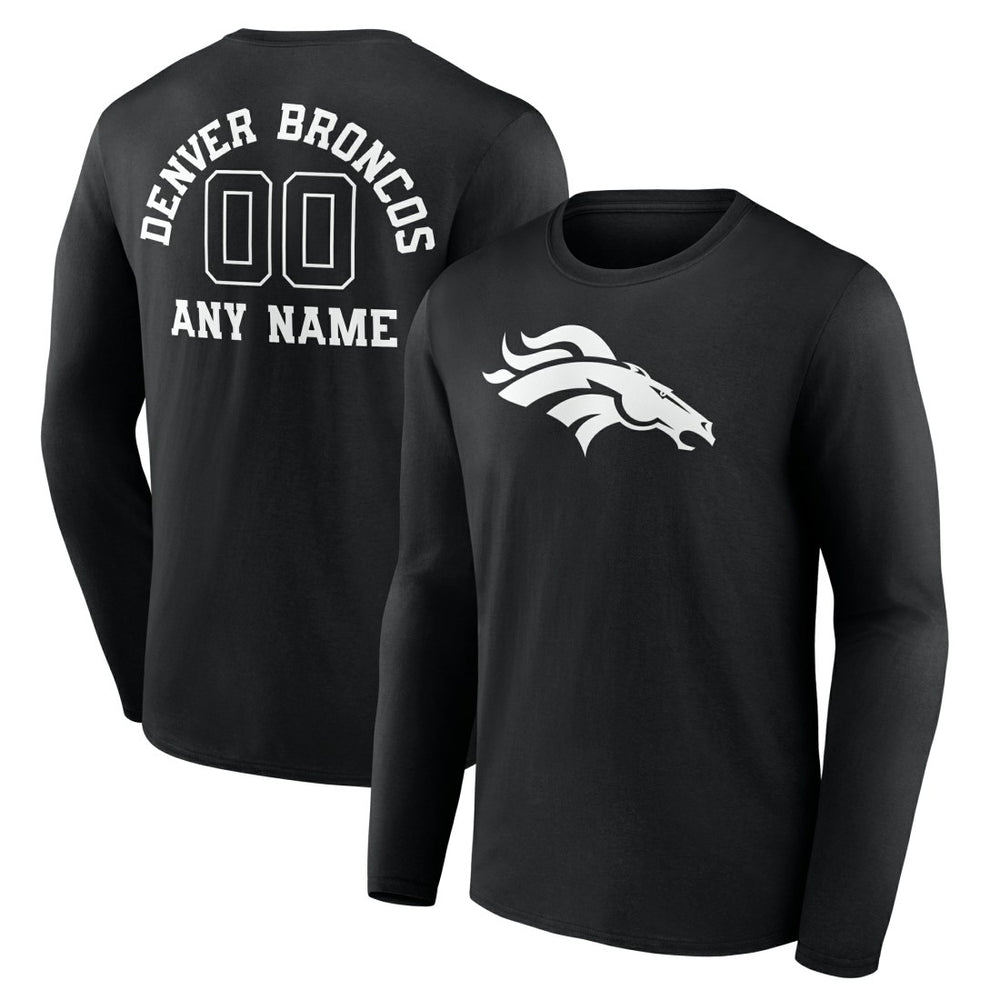 Denver Broncos Personalized Name & Number Monochrome Long Sleeve T-Shirt - Black T-shirts