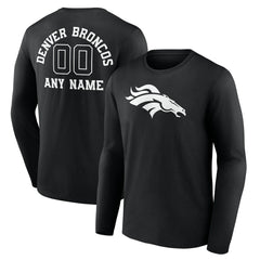 Denver Broncos Personalized Name & Number Monochrome Long Sleeve T-Shirt - Black T-shirts