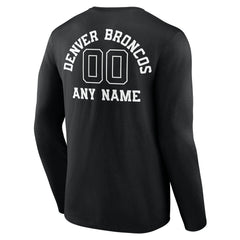 Denver Broncos Personalized Name & Number Monochrome Long Sleeve T-Shirt - Black T-shirts