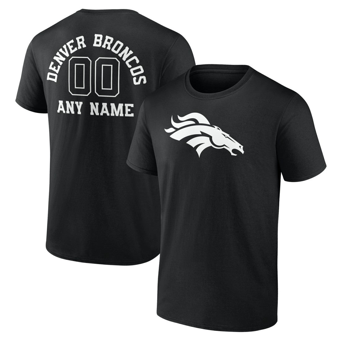 Denver Broncos Personalized Name & Number Monochrome T-Shirt - Black T-shirts