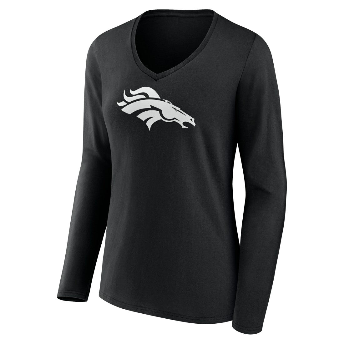 Denver Broncos Women's Personalized Name & Number Monochrome Long Sleeve V-Neck T-Shirt - Black T-shirts
