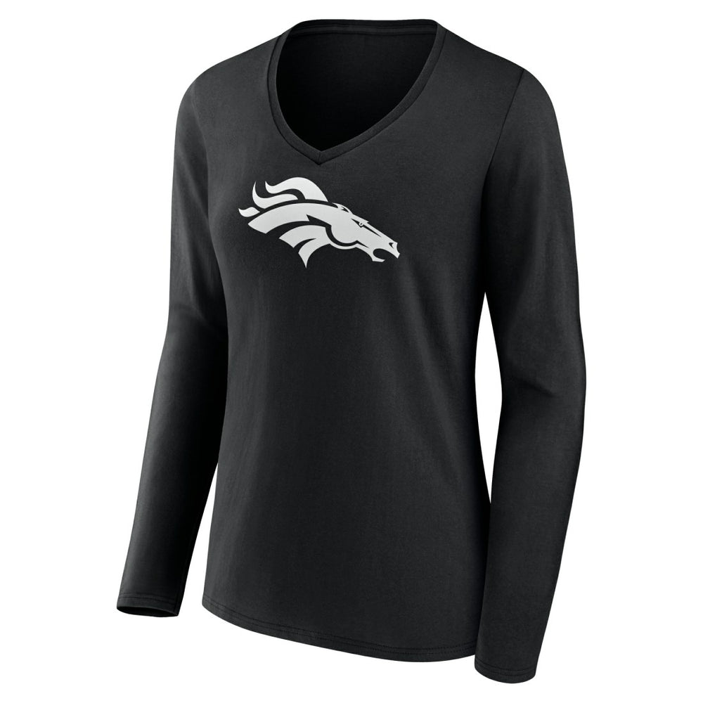 Denver Broncos Women's Personalized Name & Number Monochrome Long Sleeve V-Neck T-Shirt - Black T-shirts