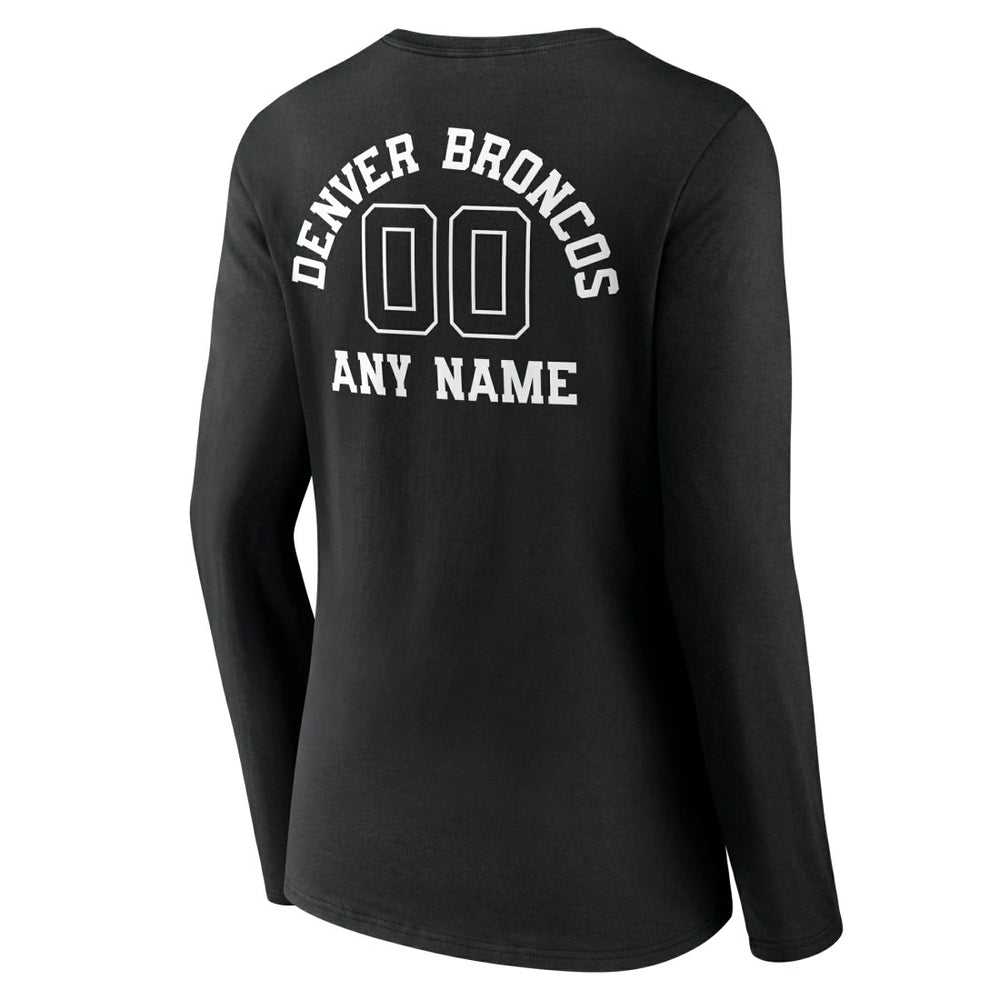 Denver Broncos Women's Personalized Name & Number Monochrome Long Sleeve V-Neck T-Shirt - Black T-shirts