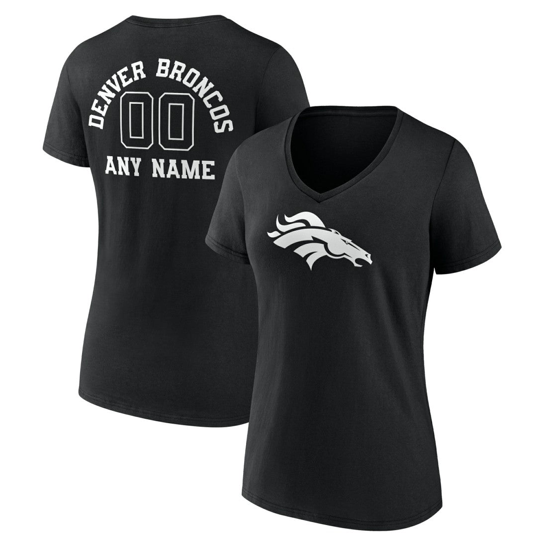 Denver Broncos Women's Personalized Name & Number Monochrome V-Neck T-Shirt - Black T-shirts