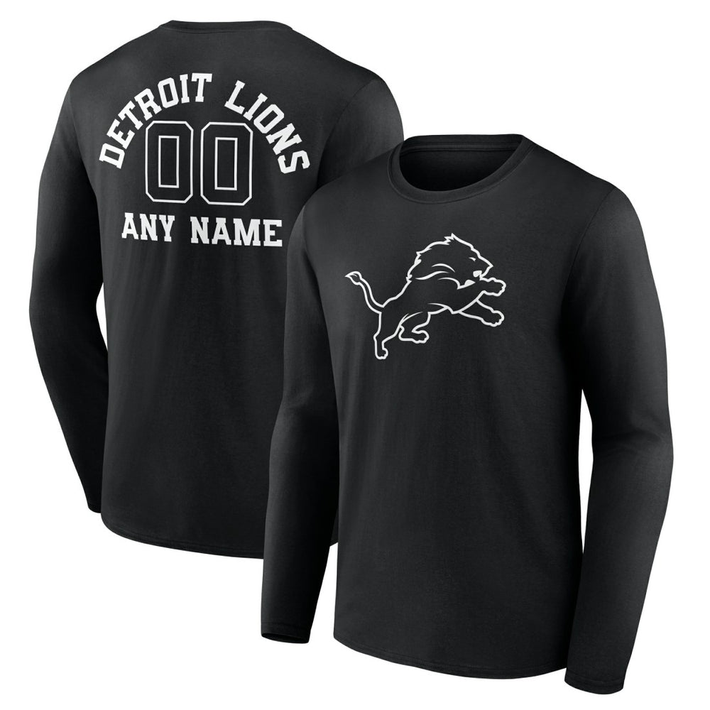 Detroit Lions Personalized Name & Number Monochrome Long Sleeve T-Shirt - Black T-shirts