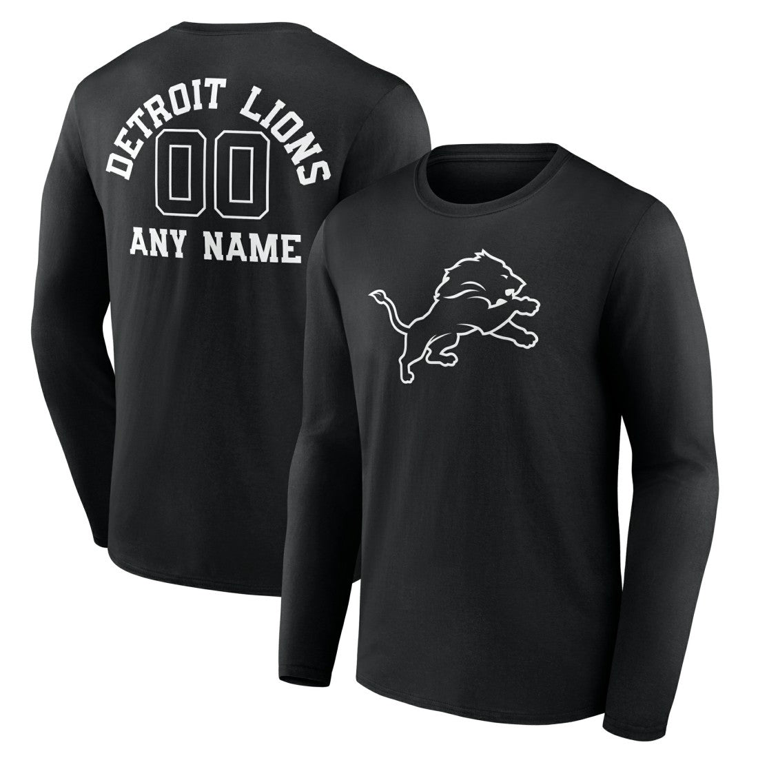 Detroit Lions Personalized Name & Number Monochrome Long Sleeve T-Shirt - Black T-shirts