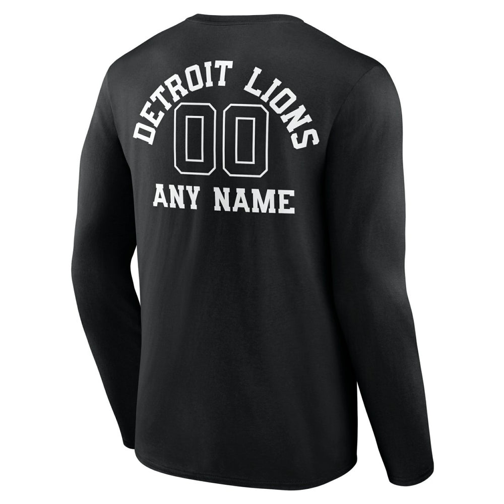 Detroit Lions Personalized Name & Number Monochrome Long Sleeve T-Shirt - Black T-shirts