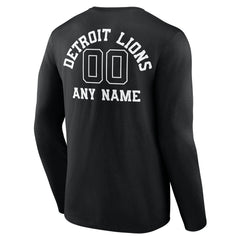 Detroit Lions Personalized Name & Number Monochrome Long Sleeve T-Shirt - Black T-shirts