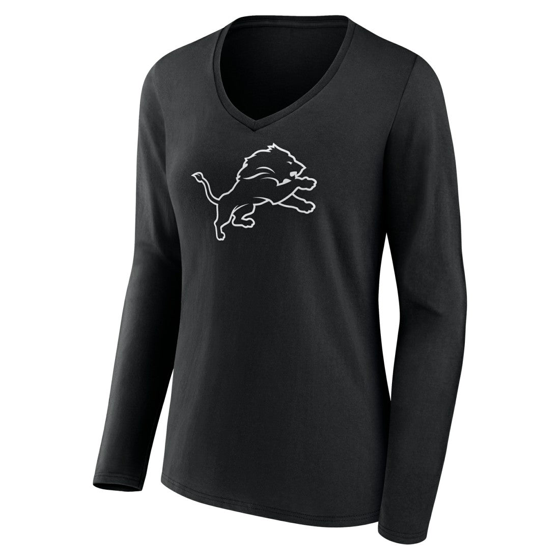 Detroit Lions Women's Personalized Name & Number Monochrome Long Sleeve V-Neck T-Shirt - Black T-shirts