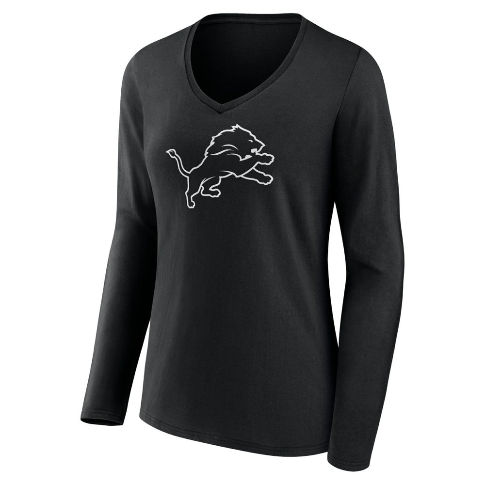 Detroit Lions Women's Personalized Name & Number Monochrome Long Sleeve V-Neck T-Shirt - Black T-shirts