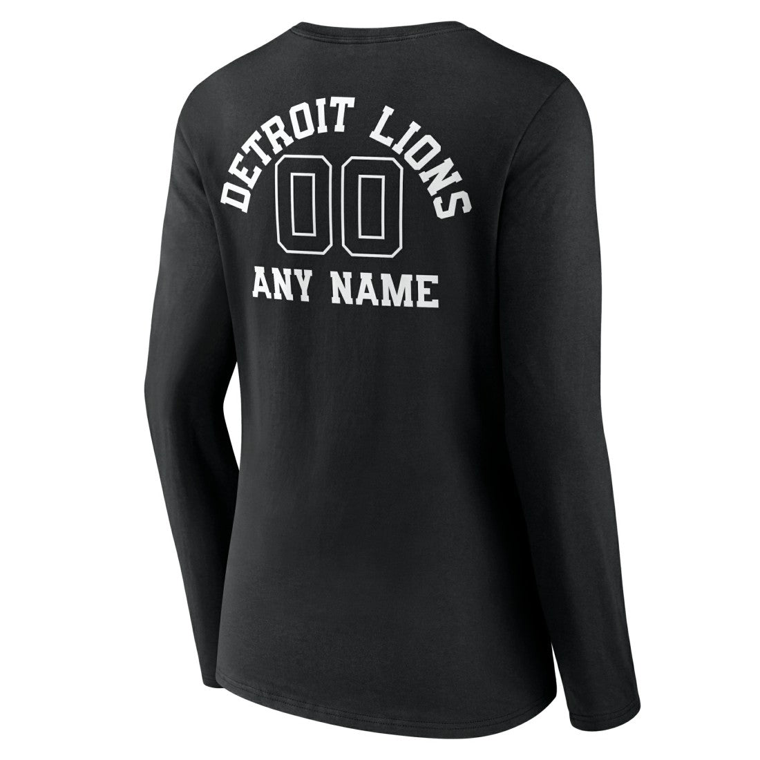 Detroit Lions Women's Personalized Name & Number Monochrome Long Sleeve V-Neck T-Shirt - Black T-shirts