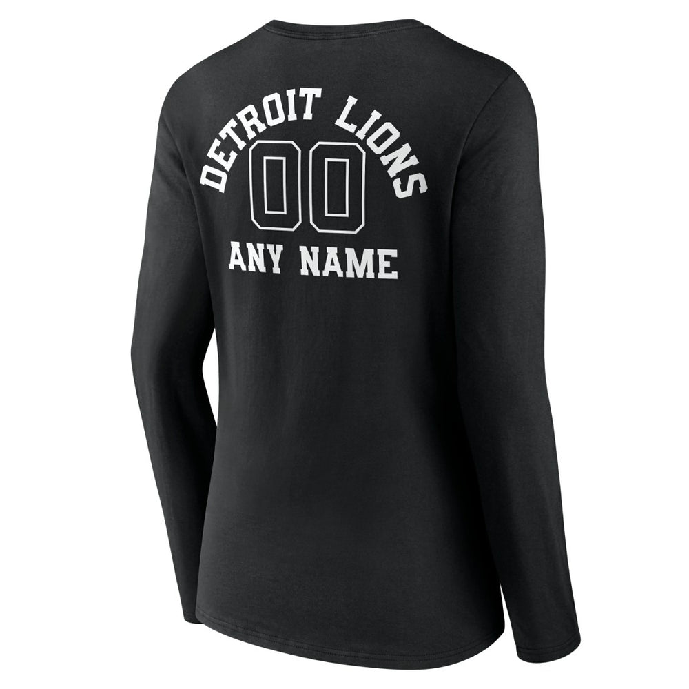 Detroit Lions Women's Personalized Name & Number Monochrome Long Sleeve V-Neck T-Shirt - Black T-shirts