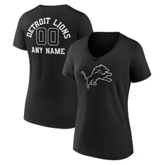 Detroit Lions Women's Personalized Name & Number Monochrome V-Neck T-Shirt - Black T-shirts