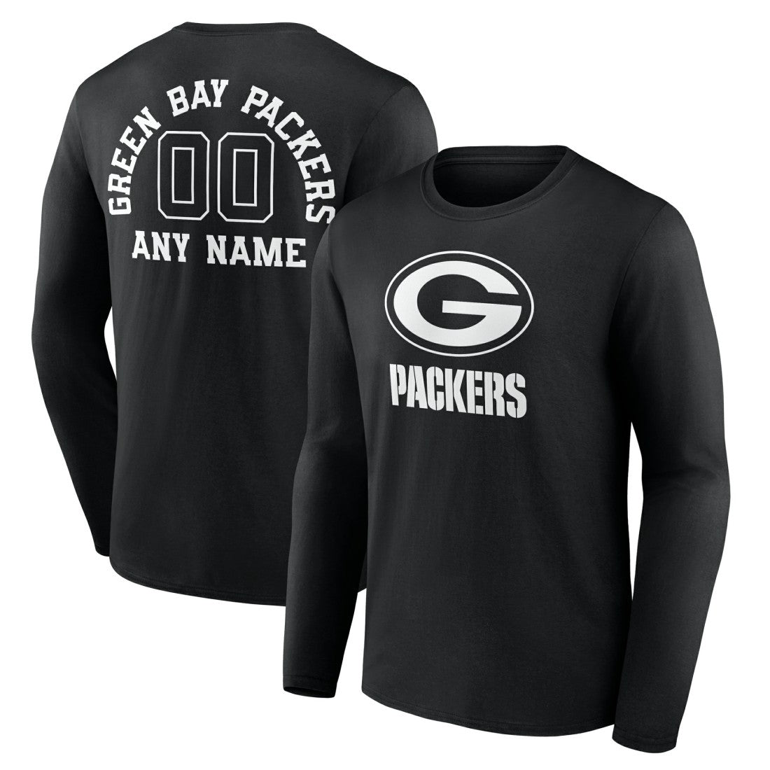 Green Bay Packers Personalized Name & Number Monochrome Long Sleeve T-Shirt - Black T-shirts