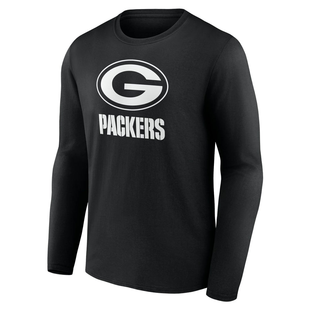 Green Bay Packers Personalized Name & Number Monochrome Long Sleeve T-Shirt - Black T-shirts