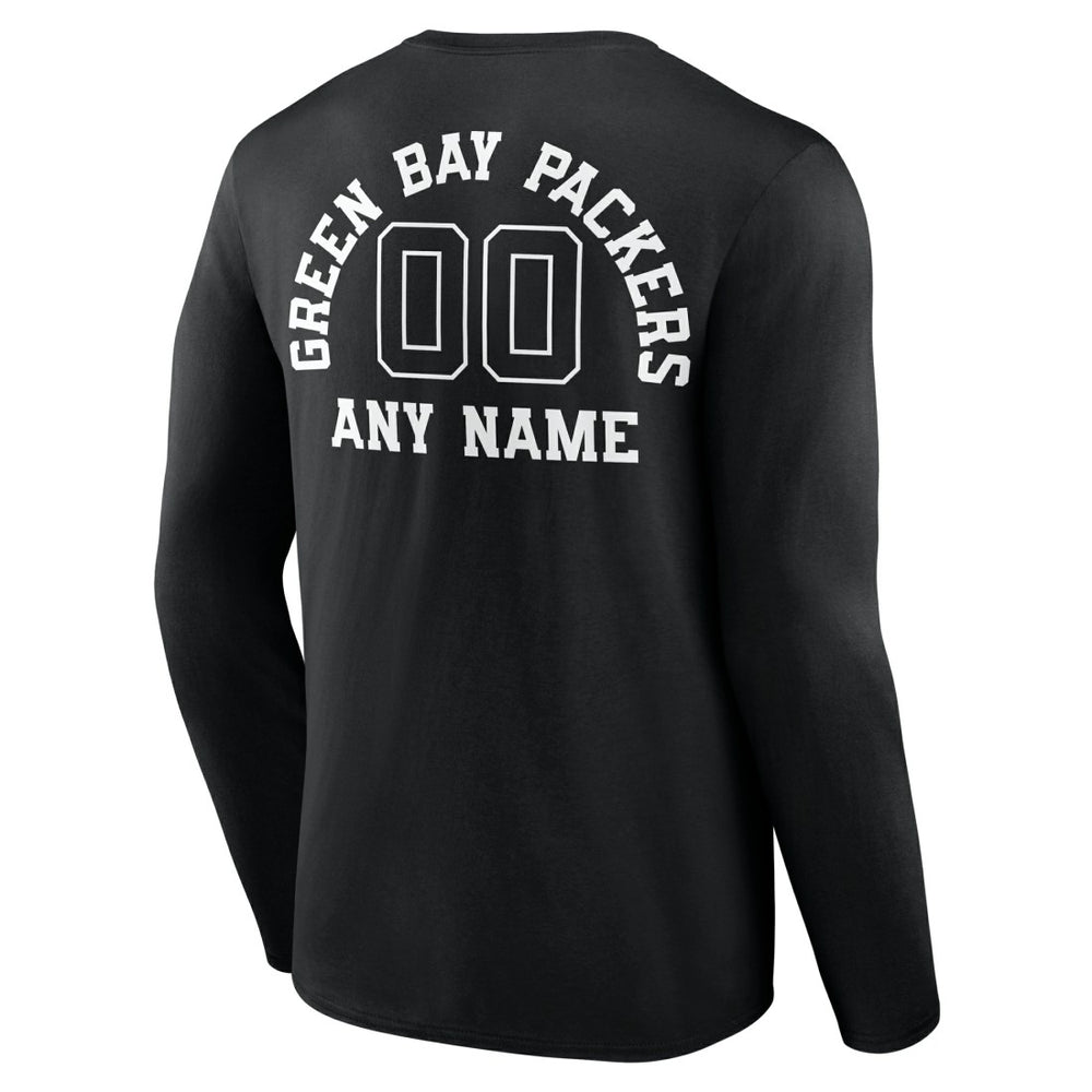 Green Bay Packers Personalized Name & Number Monochrome Long Sleeve T-Shirt - Black T-shirts