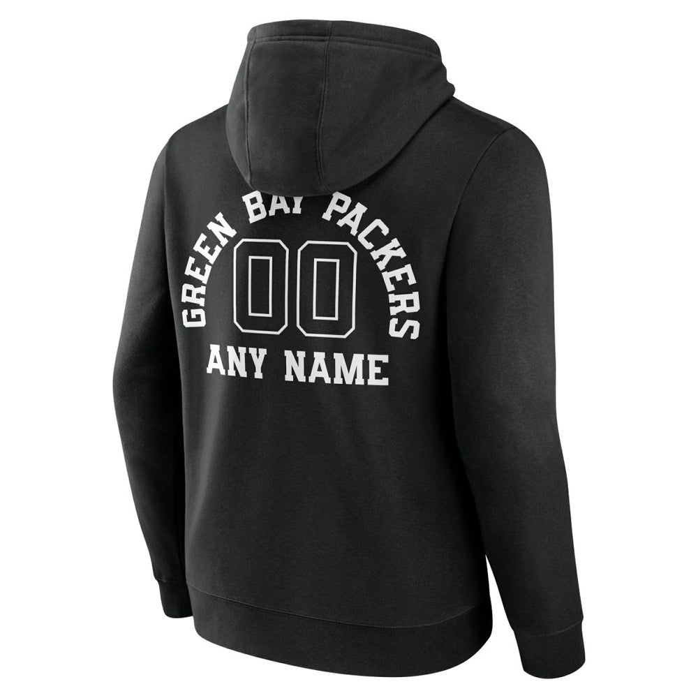 Green Bay Packers Personalized Name & Number Pullover Hoodie - Black Hoodies