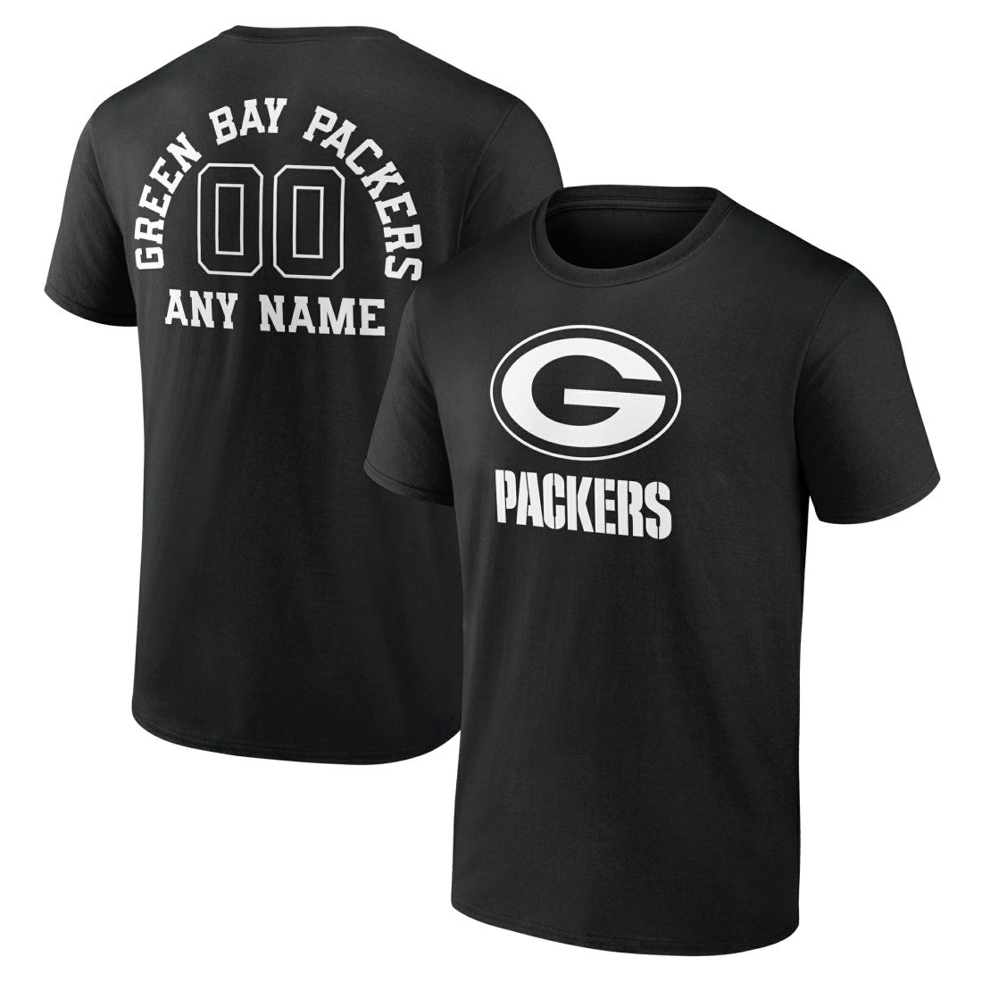 Green Bay Packers Personalized Name & Number Monochrome T-Shirt - Black T-shirts