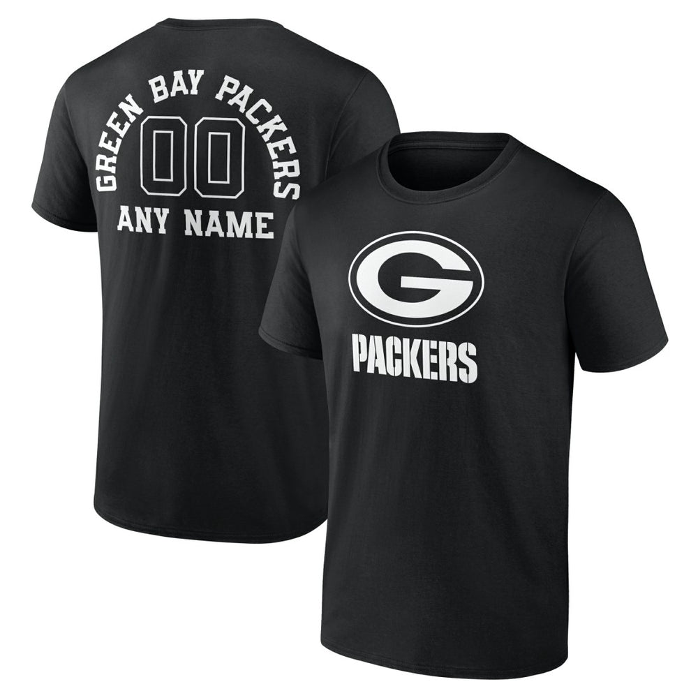 Green Bay Packers Personalized Name & Number Monochrome T-Shirt - Black T-shirts