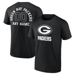 Green Bay Packers Personalized Name & Number Monochrome T-Shirt - Black T-shirts