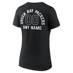 Green Bay Packers Women's Personalized Name & Number Monochrome V-Neck T-Shirt - Black T-shirts