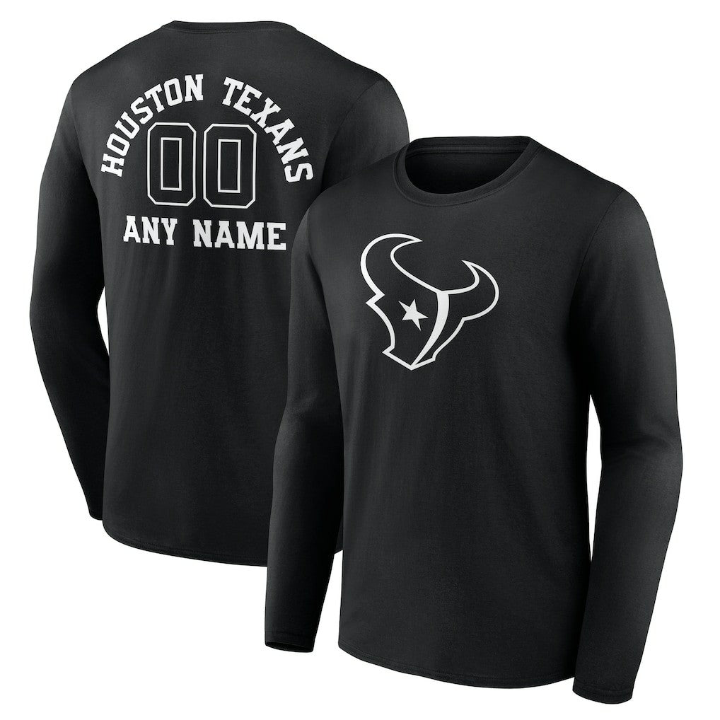 Houston Texans Personalized Name & Number Monochrome Long Sleeve T-Shirt - Black T-shirts