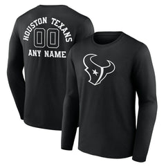 Houston Texans Personalized Name & Number Monochrome Long Sleeve T-Shirt - Black T-shirts
