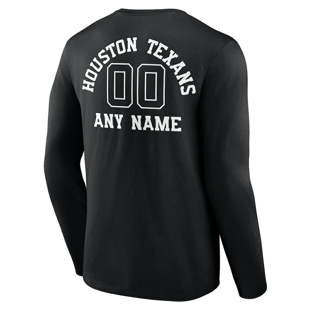 Houston Texans Personalized Name & Number Monochrome Long Sleeve T-Shirt - Black T-shirts
