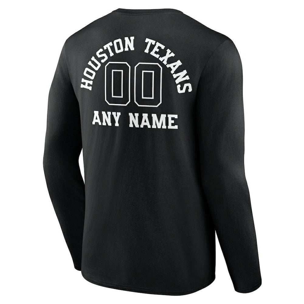 Houston Texans Personalized Name & Number Monochrome Long Sleeve T-Shirt - Black T-shirts
