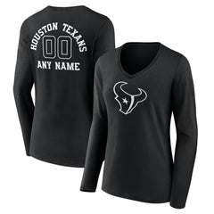 Houston Texans Women's Personalized Name & Number Monochrome Long Sleeve V-Neck T-Shirt - Black T-shirts