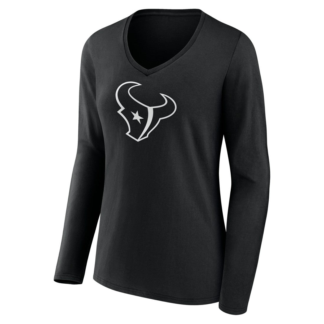 Houston Texans Women's Personalized Name & Number Monochrome Long Sleeve V-Neck T-Shirt - Black T-shirts