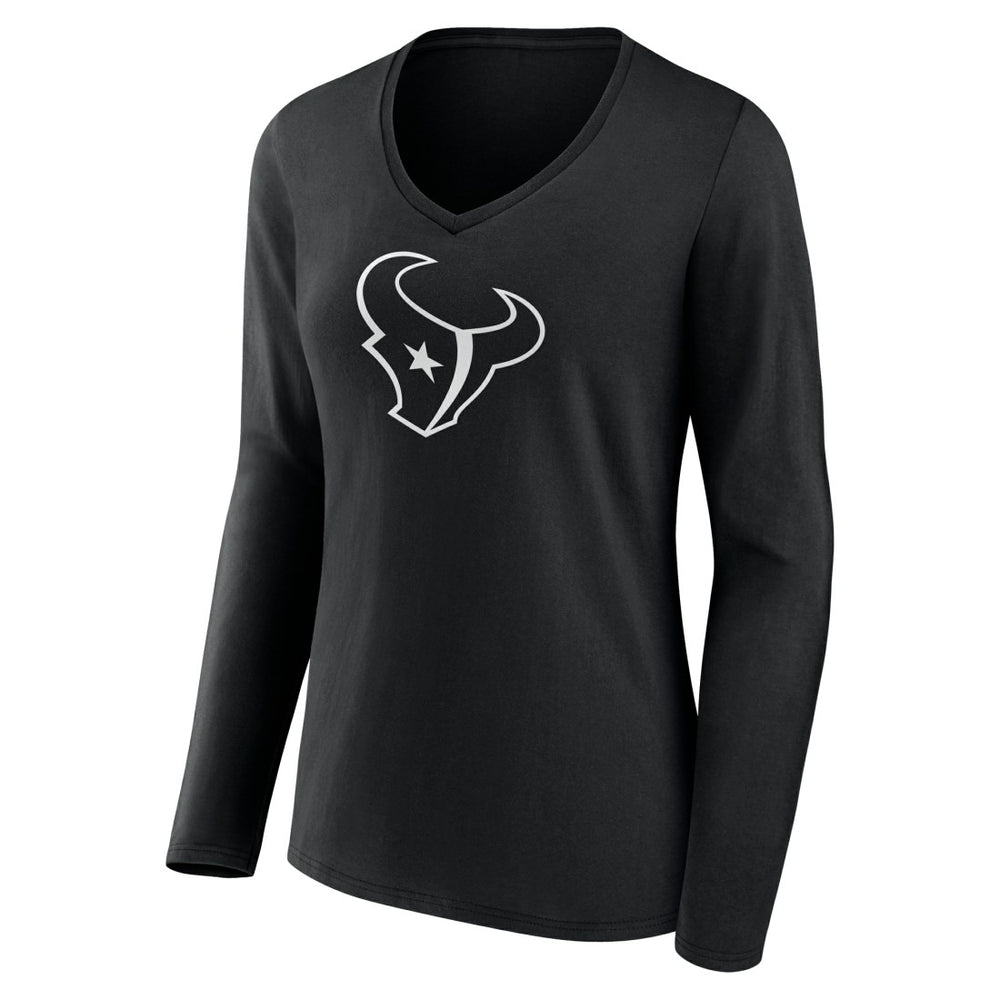 Houston Texans Women's Personalized Name & Number Monochrome Long Sleeve V-Neck T-Shirt - Black T-shirts