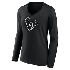 Houston Texans Women's Personalized Name & Number Monochrome Long Sleeve V-Neck T-Shirt - Black T-shirts