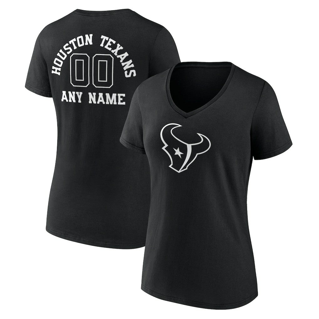 Houston Texans Women's Personalized Name & Number Monochrome V-Neck T-Shirt - Black T-shirts
