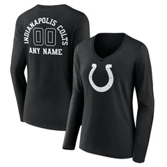 Indianapolis Colts Women's Personalized Name & Number Monochrome Long Sleeve V-Neck T-Shirt - Black T-shirts