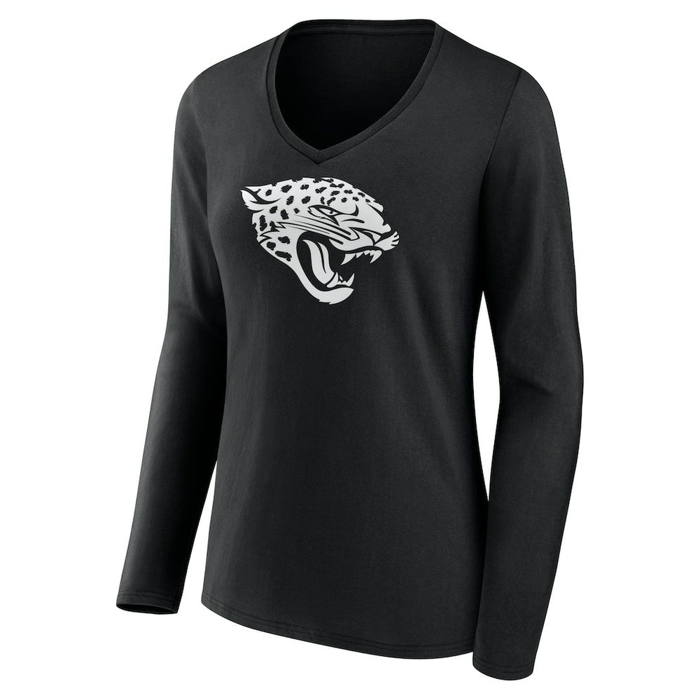 Jacksonville Jaguars Women's Personalized Name & Number Monochrome Long Sleeve V-Neck T-Shirt - Black T-shirts