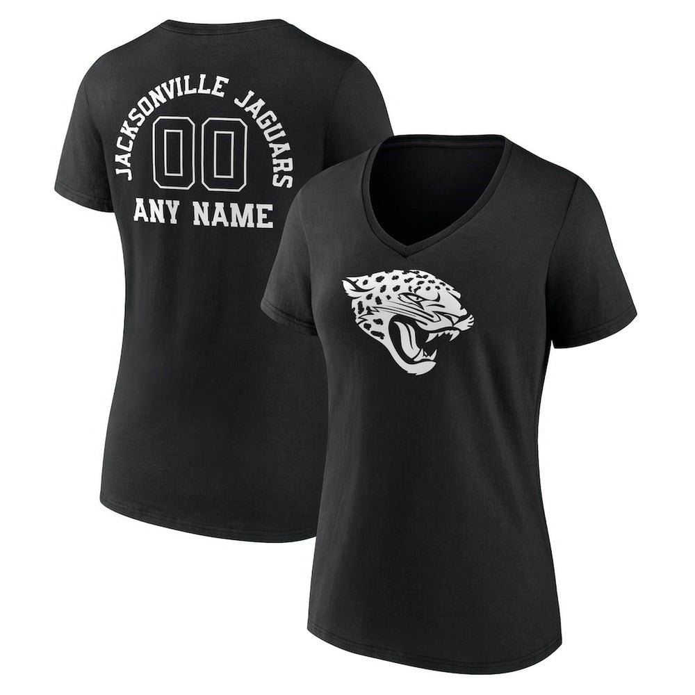 Jacksonville Jaguars Women's Personalized Name & Number Monochrome V-Neck T-Shirt - Black T-shirts