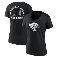 Jacksonville Jaguars Women's Personalized Name & Number Monochrome V-Neck T-Shirt - Black T-shirts
