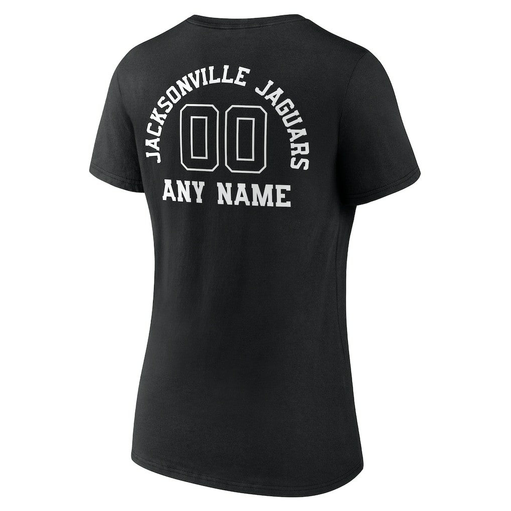 Jacksonville Jaguars Women's Personalized Name & Number Monochrome V-Neck T-Shirt - Black T-shirts