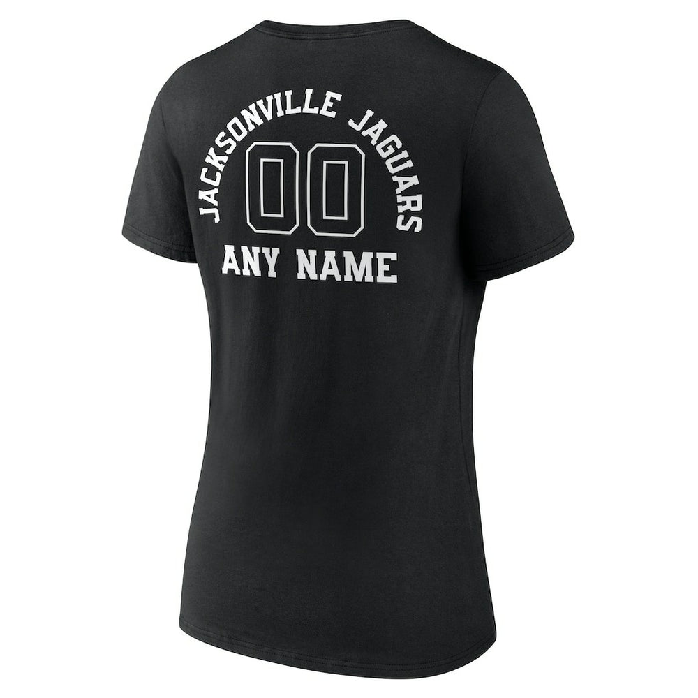 Jacksonville Jaguars Women's Personalized Name & Number Monochrome V-Neck T-Shirt - Black T-shirts