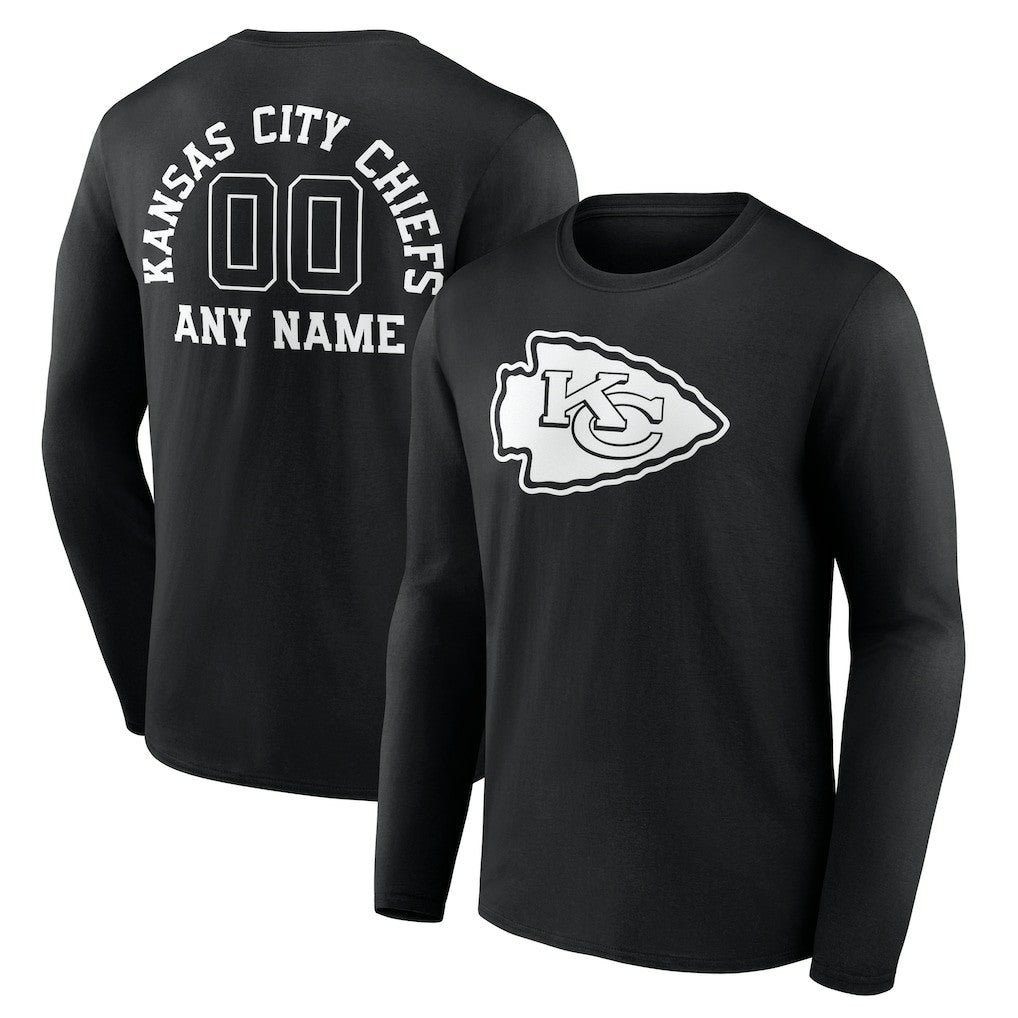 Kansas City Chiefs Personalized Name & Number Monochrome Long Sleeve T-Shirt - Black T-shirts