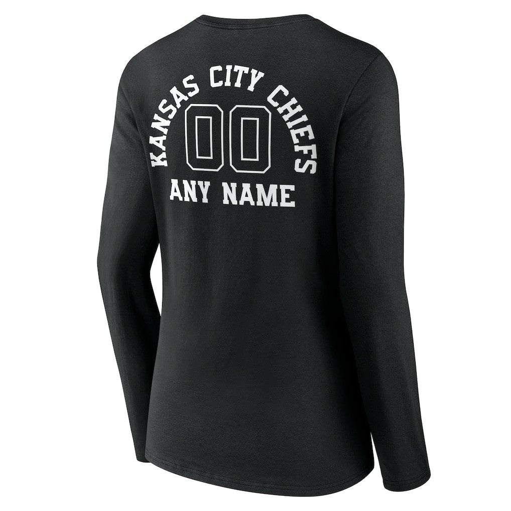 Kansas City Chiefs Women's Personalized Name & Number Monochrome Long Sleeve V-Neck T-Shirt - Black T-shirts