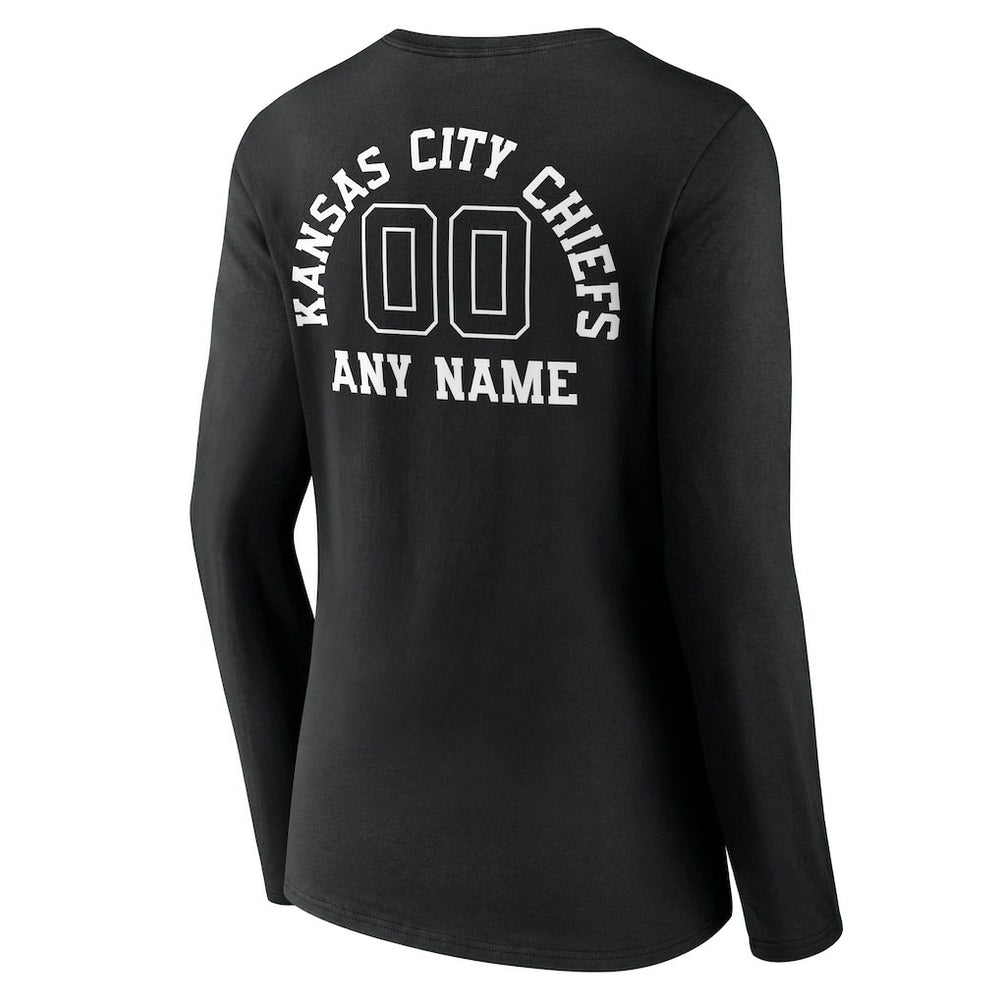 Kansas City Chiefs Women's Personalized Name & Number Monochrome Long Sleeve V-Neck T-Shirt - Black T-shirts
