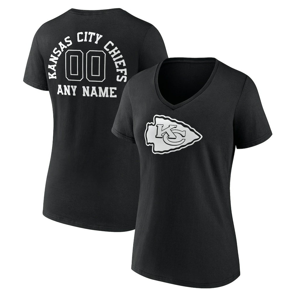 Kansas City Chiefs Women's Personalized Name & Number Monochrome V-Neck T-Shirt - Black T-shirts