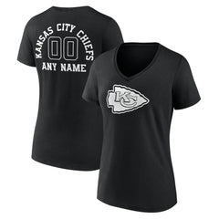 Kansas City Chiefs Women's Personalized Name & Number Monochrome V-Neck T-Shirt - Black T-shirts