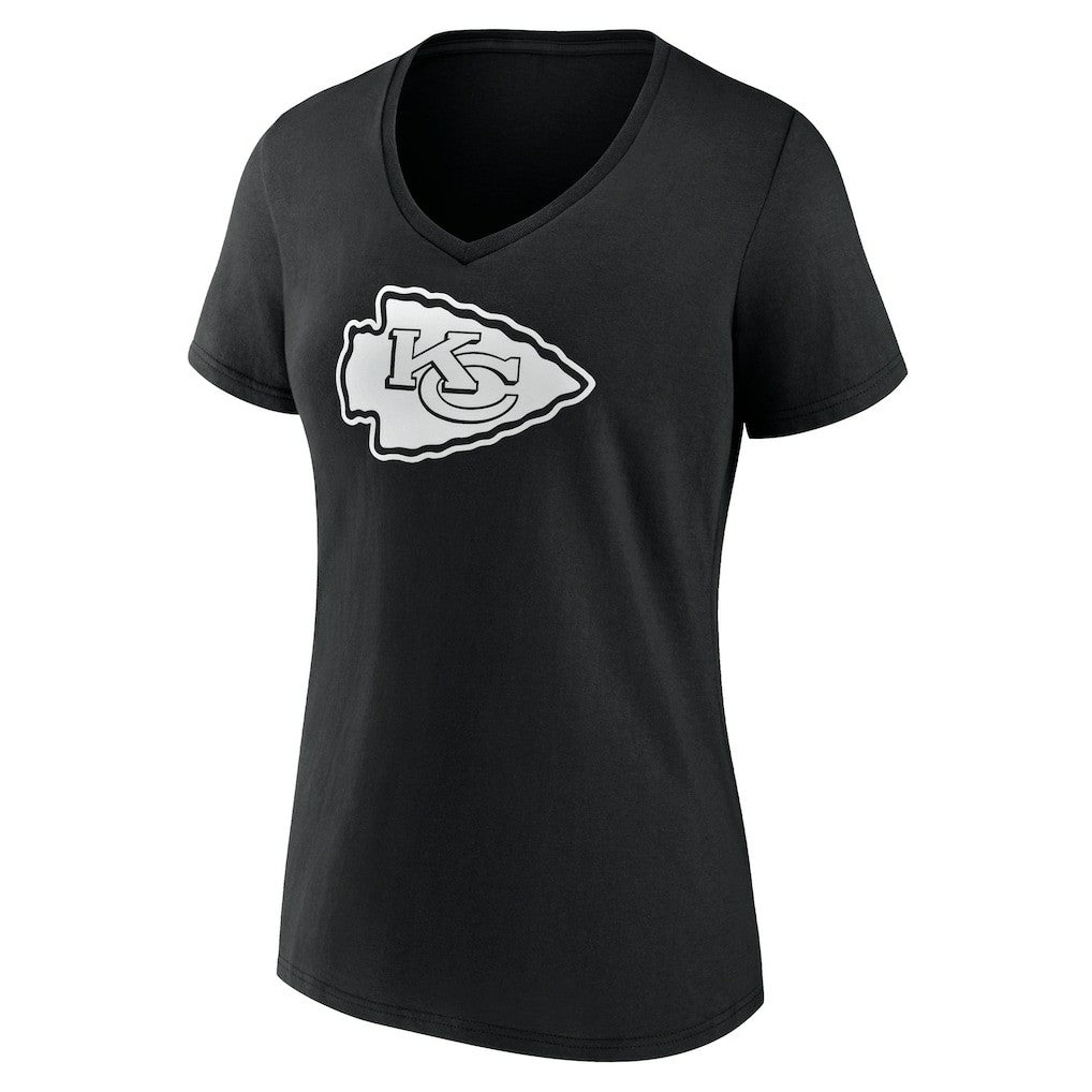 Kansas City Chiefs Women's Personalized Name & Number Monochrome V-Neck T-Shirt - Black T-shirts