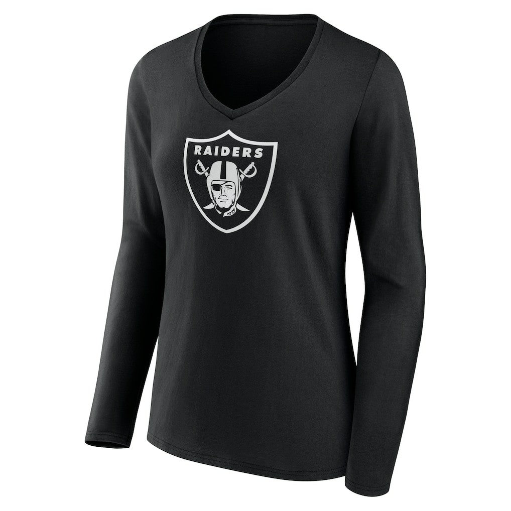 Las Vegas Raiders Women's Personalized Name & Number Monochrome Long Sleeve V-Neck T-Shirt - Black T-shirts