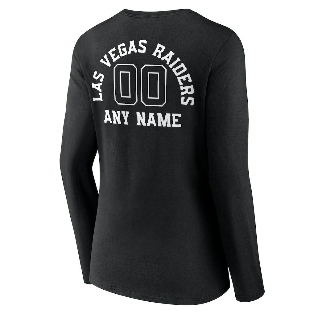 Las Vegas Raiders Women's Personalized Name & Number Monochrome Long Sleeve V-Neck T-Shirt - Black T-shirts