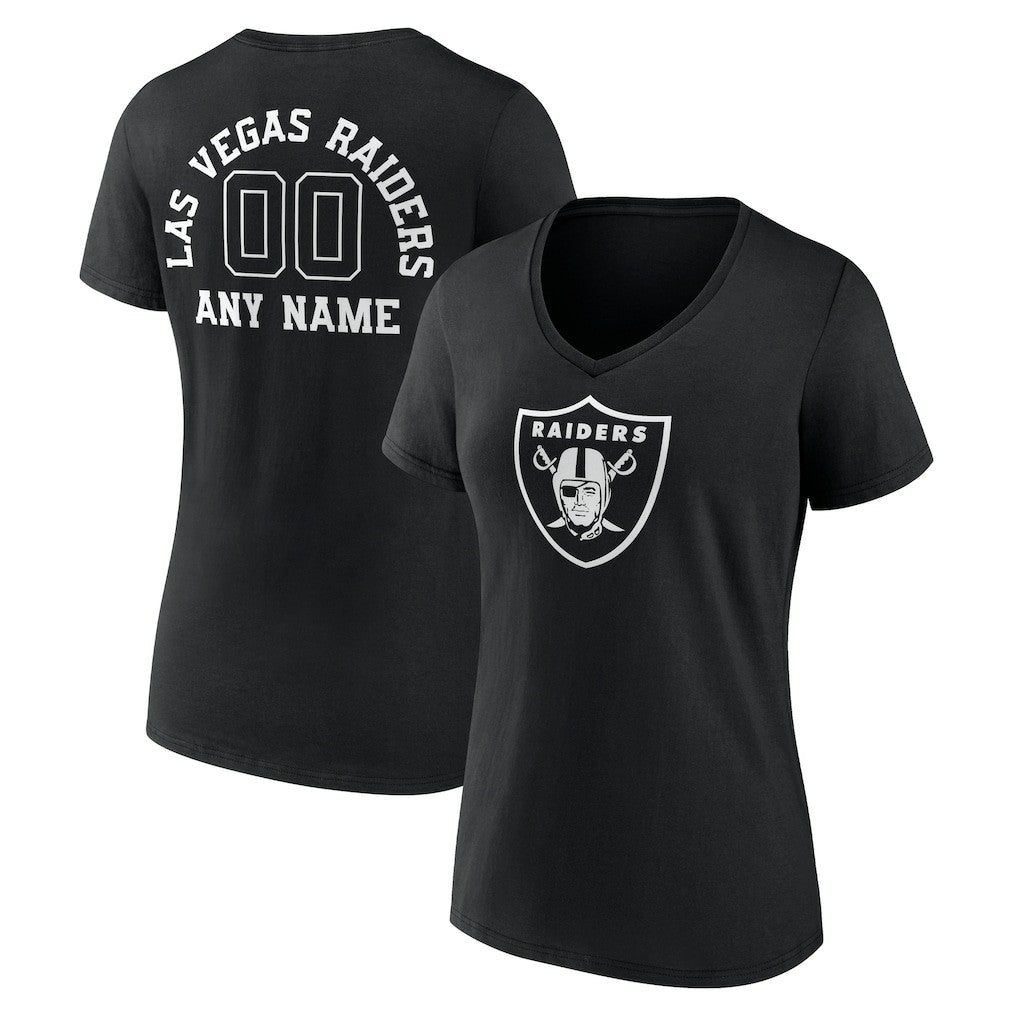 Las Vegas Raiders Women's Personalized Name & Number Monochrome V-Neck T-Shirt - Black T-shirts